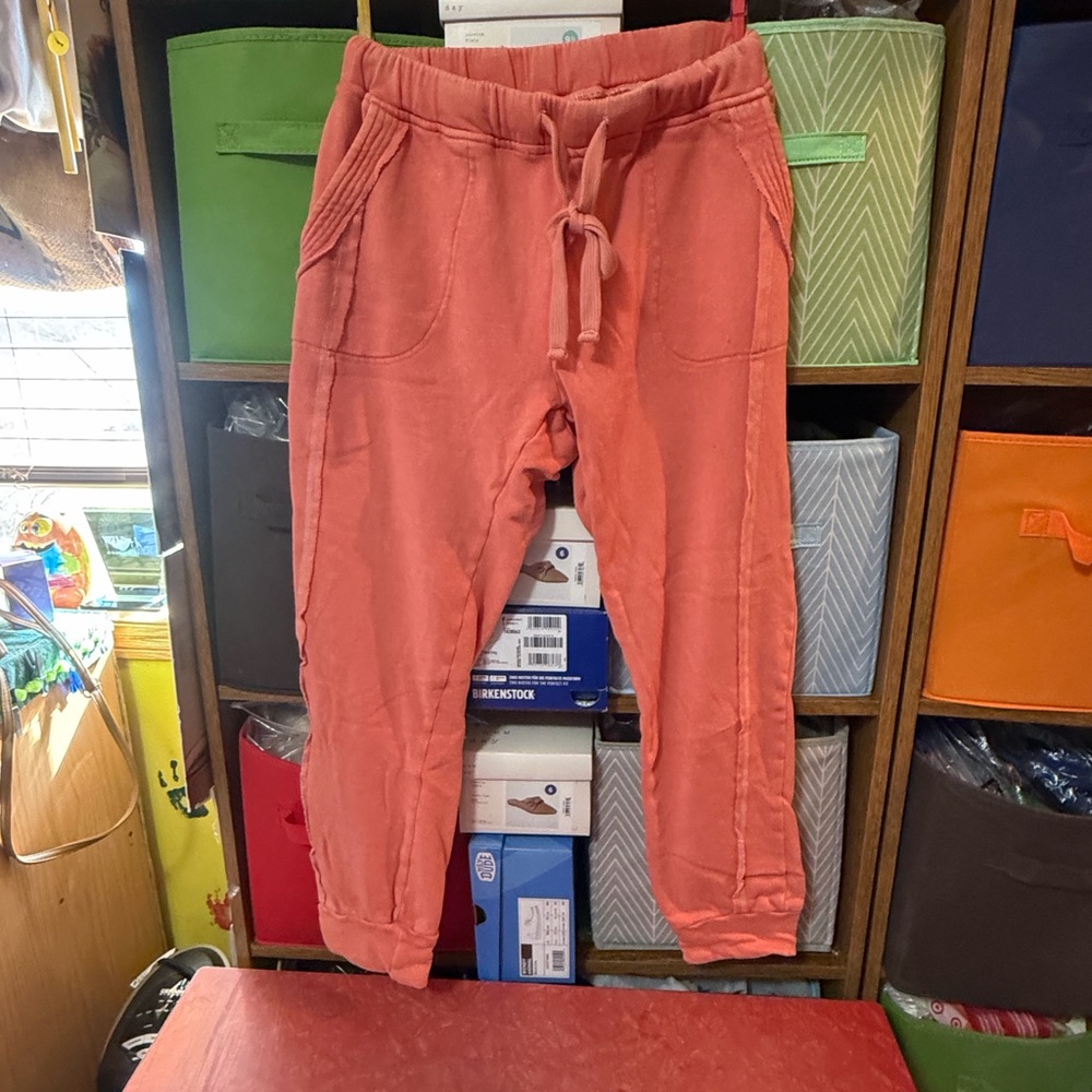 Free People Coral Track Joggers with Metallic Leaf Detail